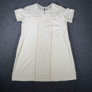 Sundance Ivory Cotton Eyelet Lace Shift Dress Short Sleeve Boho Cream Small